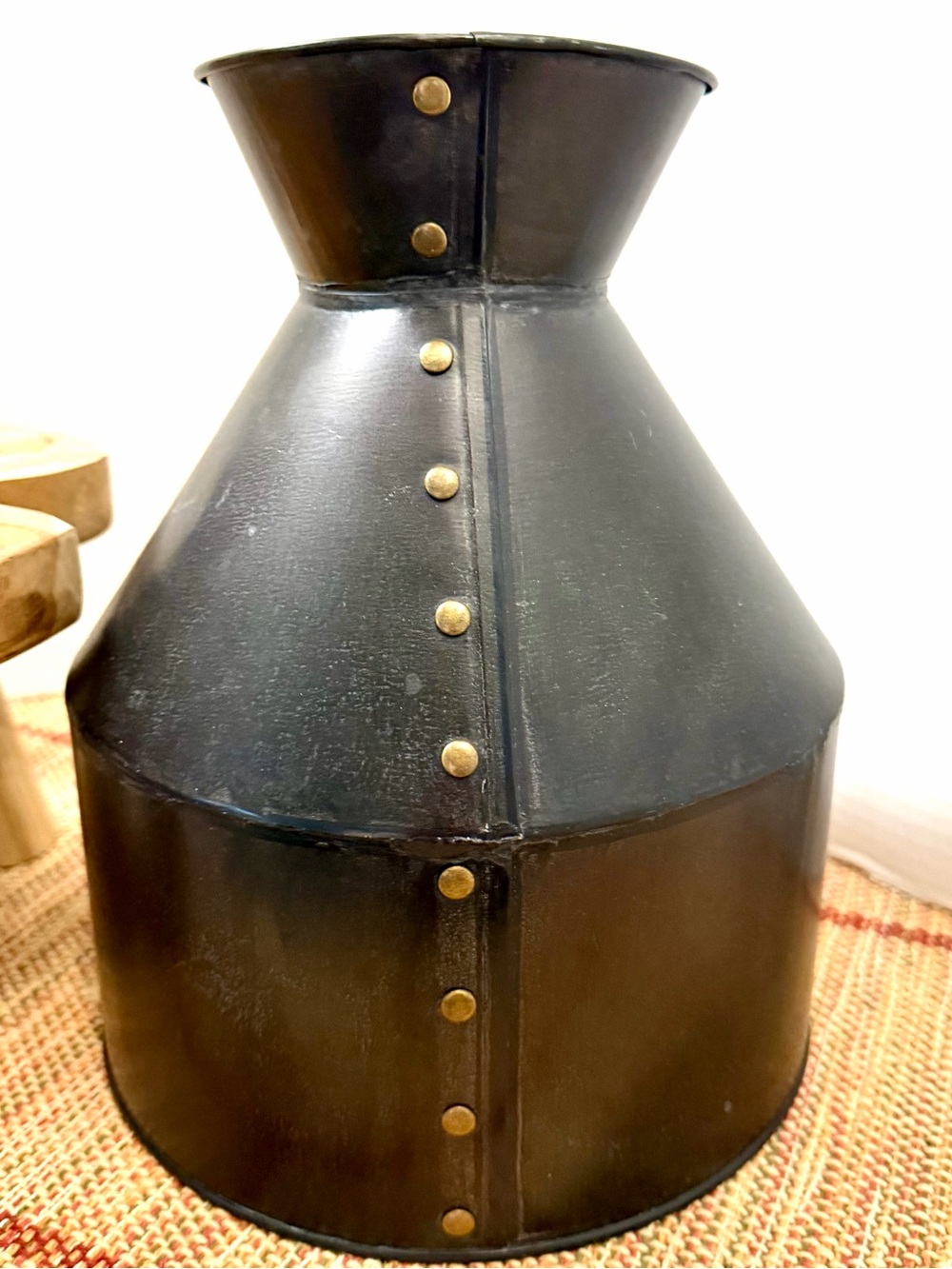 West Elm Black Metal Vase with Brass Rivet Accents 2014